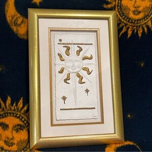 Rare Vintage 90s Celestial Sun Framed Print Gold Whimsigoth Witchy Gallery Wall